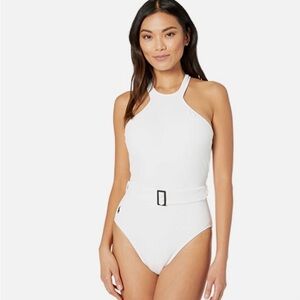 Ralph Lauren Ribbed Belted One Piece Swimsuit - L